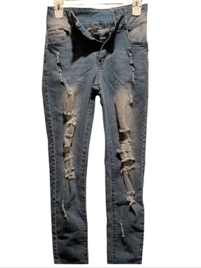Women's Light Blue Distressed Skinny Jeans (#JEAN21)